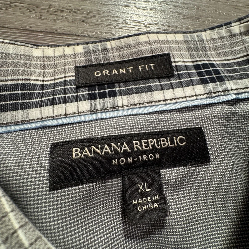Banana Republic Shirt Men XL Gray Plaid 100% Cotton Grant Fit Preppy Classiccore